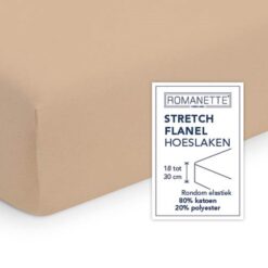 Romanette Hoeslaken Flanel Stretch Camel - Afbeelding 3