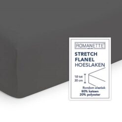 Romanette Hoeslaken Flanel Stretch Antraciet - Afbeelding 3