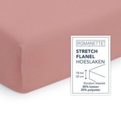 Romanette Hoeslaken Flanel stretch -Poederroze