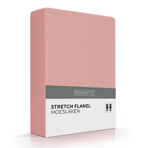 Romanette Hoeslaken Flanel Stretch Poederroze