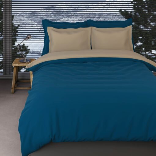 Romanette Dekbedovertrek Flanel Comtesse Teal - Zand
