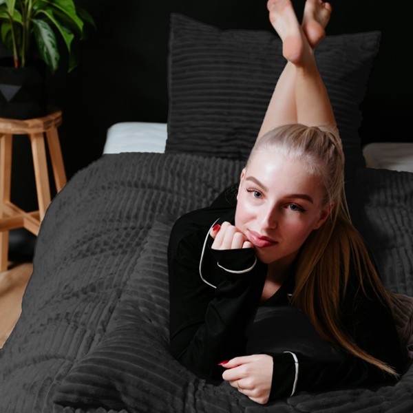 Sleeptime Dekbedovertrek Teddy Rib - Zwart 240 x 200/220 cm - Afbeelding 6