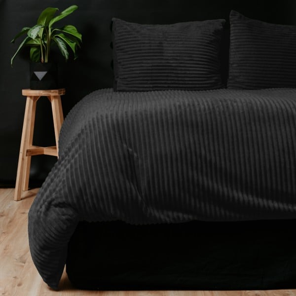 Sleeptime Dekbedovertrek Teddy Rib - Zwart 240 x 200/220 cm