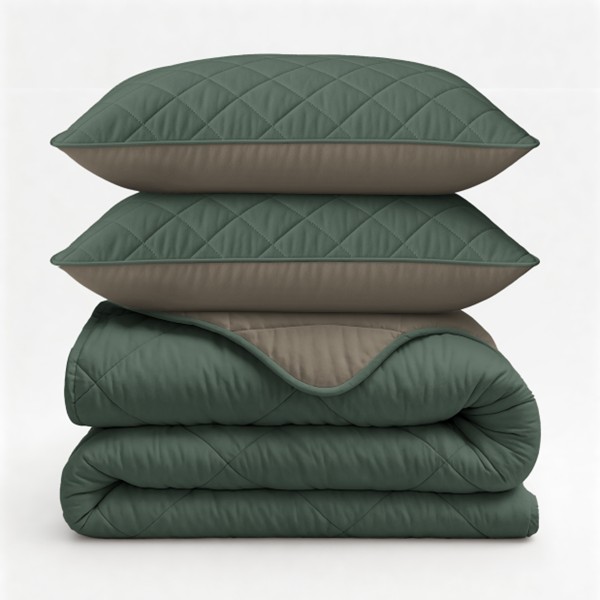 Lazy Dekbed Groen - Taupe 240 x 200 cm - Afbeelding 4