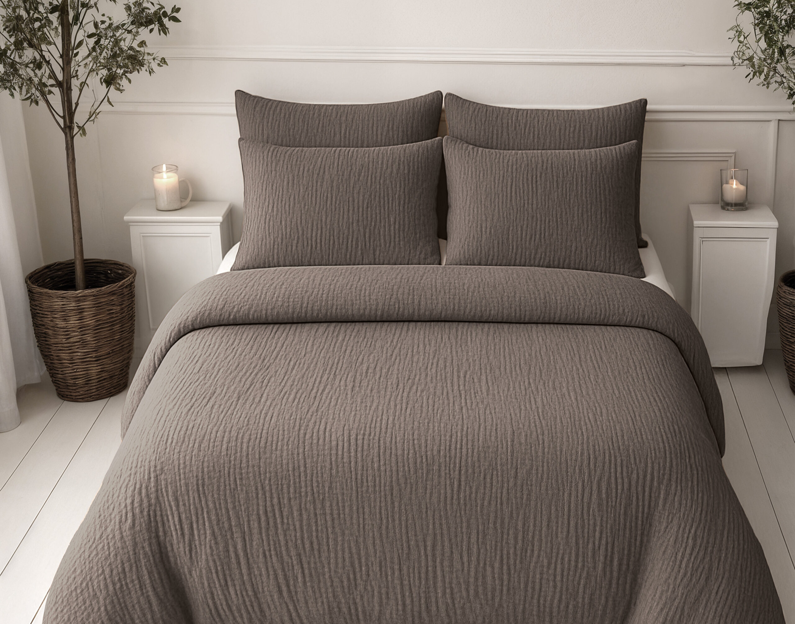 Lazy Dekbed Mousseline Donker Taupe 240 x 200 Met Kussenslopen