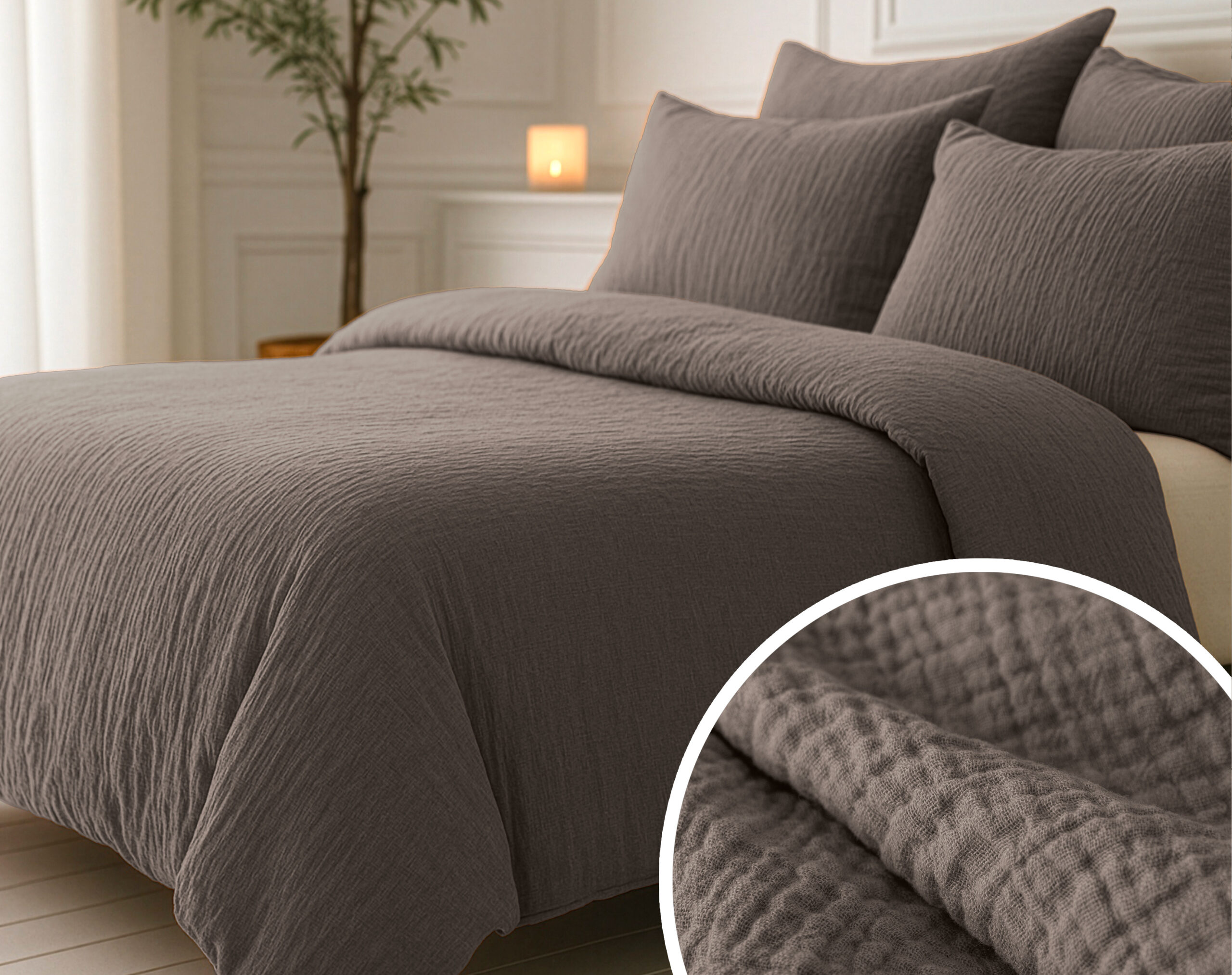 Lazy Dekbed Mousseline Donker Taupe 240 x 200 Met Kussenslopen