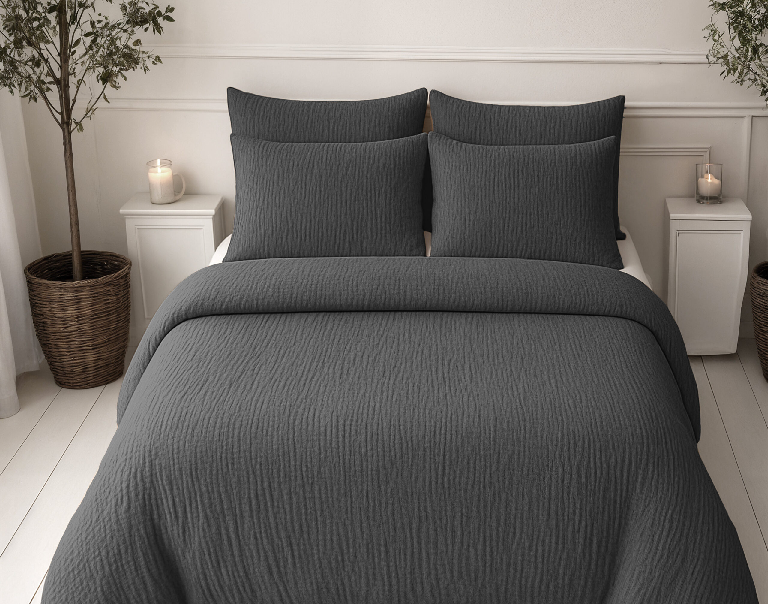 Lazy Dekbed Mousseline Antraciet 200 x 200 Met Kussenslopen