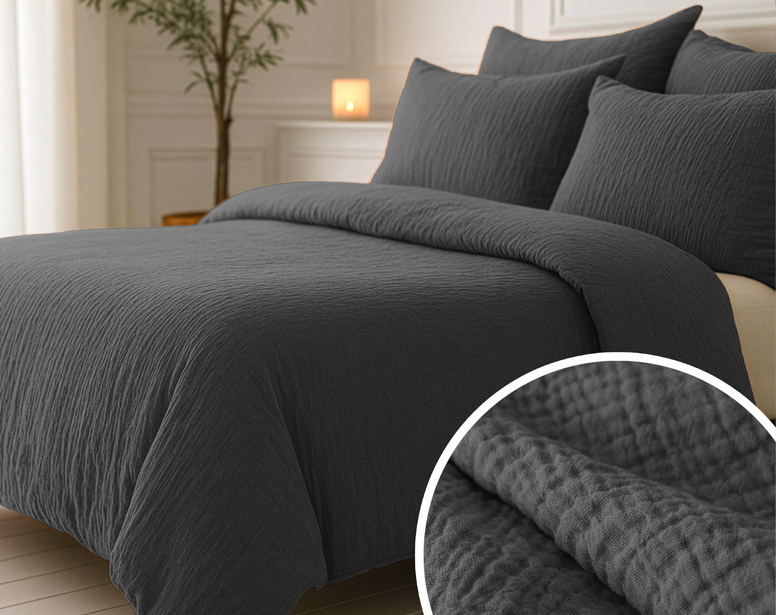 Lazy Dekbed Mousseline Antraciet 200 x 200 Met Kussenslopen