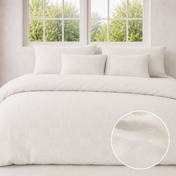 Town & Country Dekbedovertrek Washed Percal - Waffle Square Offwhite